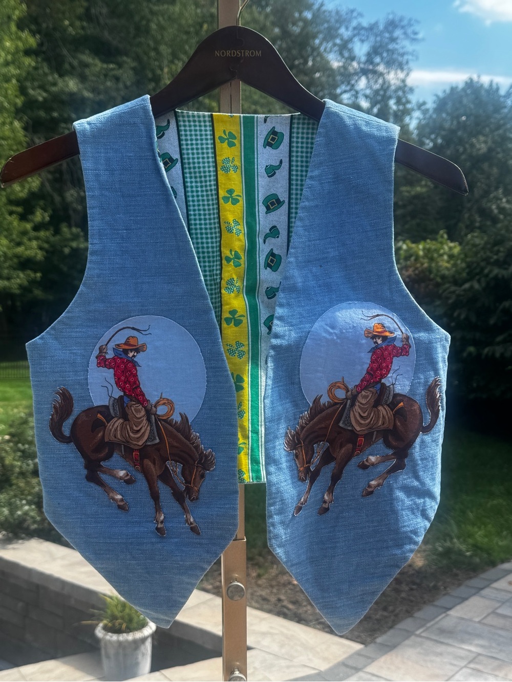 Vintage Handmade Reversible Western Rodeo Cowboys Vest St Patricks Day Jean